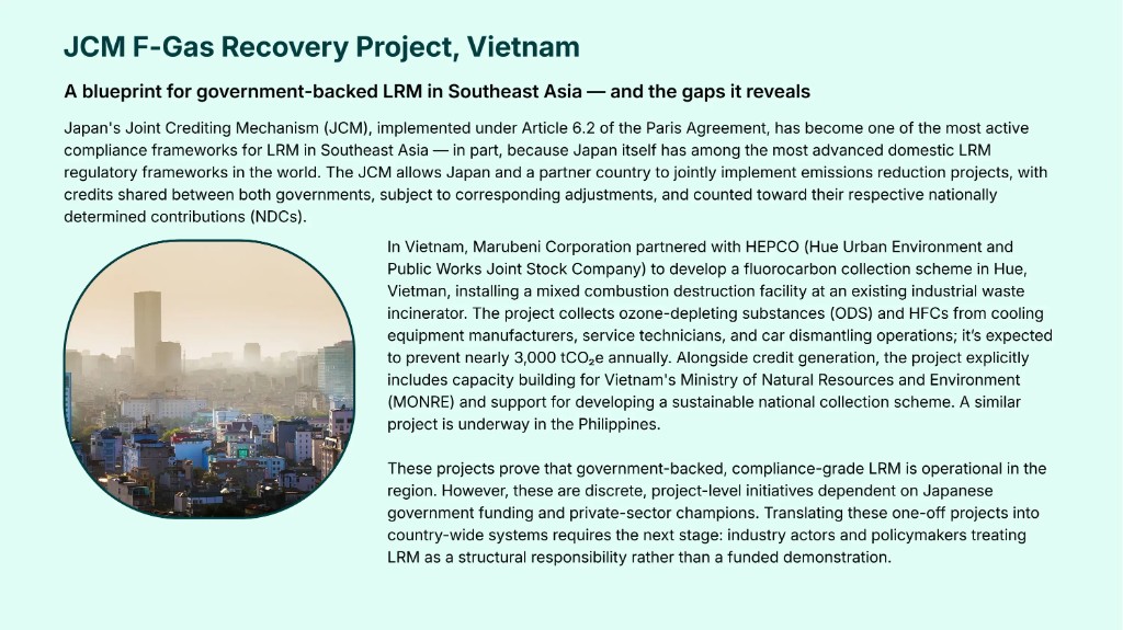 JCM F-Gas Recovery Project Vietnam case study visual